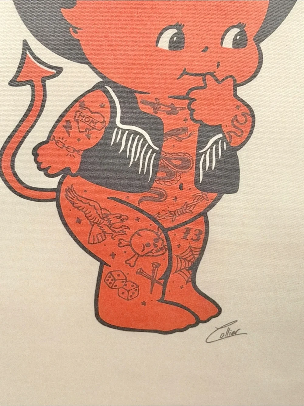 Vintage Kewpie Tattooed Devil Cowboy Wall Art Framed Retro Western Kitsch 17x21”